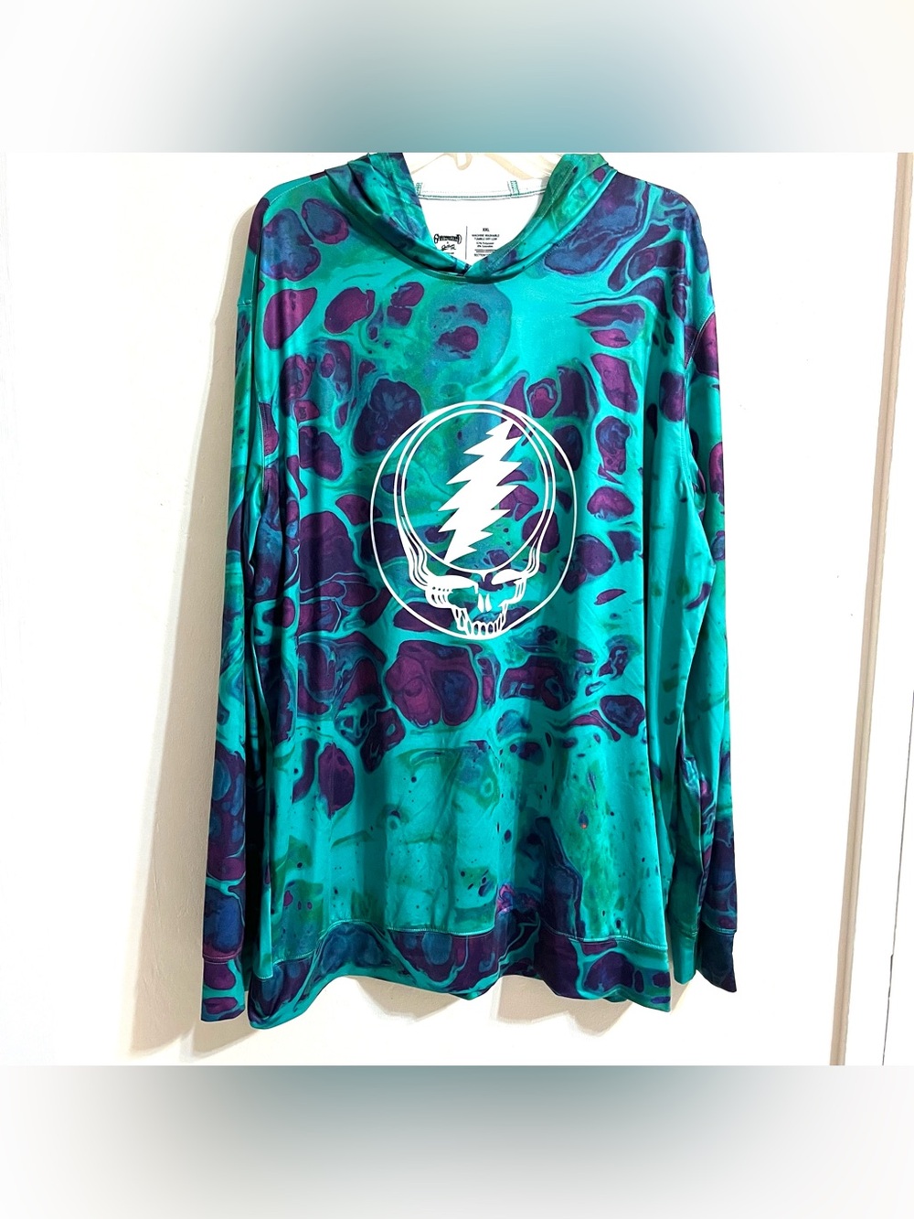 Section 119 Grateful Dead Stealie SYF Skull UPF Sun Hoodie Teal Purple XXL EUC